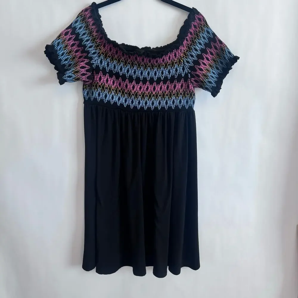 TORRID BLACK EMBROIDERED JESERY OFF SHOULDER SKATER DRESS BLACK SIZE 2 - Picture 2 of 12